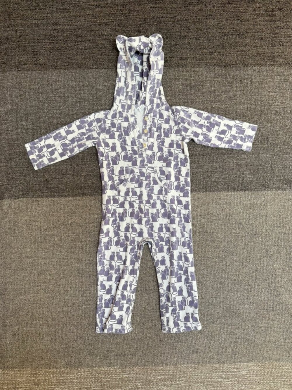 Kate Quinn Organic Cotton Purple Cats Hooded Jumpsuit Onesie Pajamas 2T